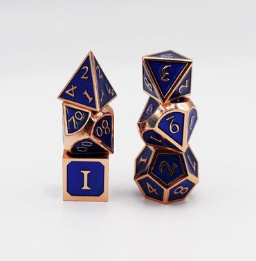 Copper with Sapphire Metal RPG Dice Set