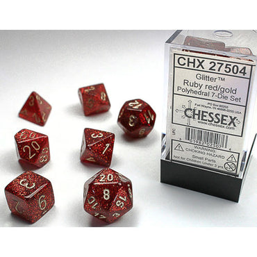 Chessex 7-Die Set: Glitter Ruby Red/Gold