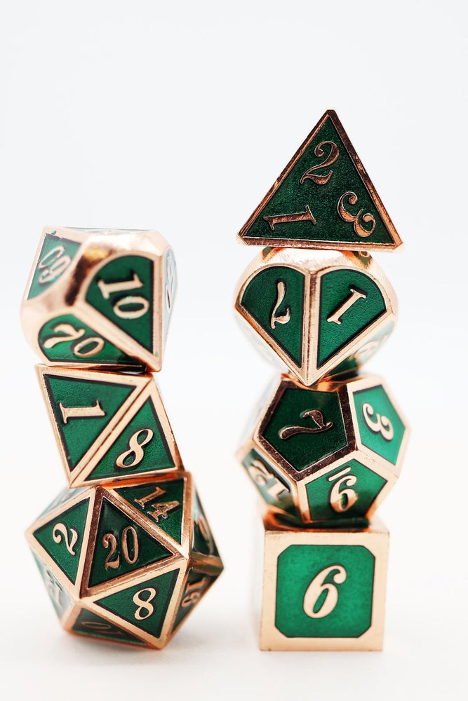 Copper with Emerald RPG Metal Dice Set