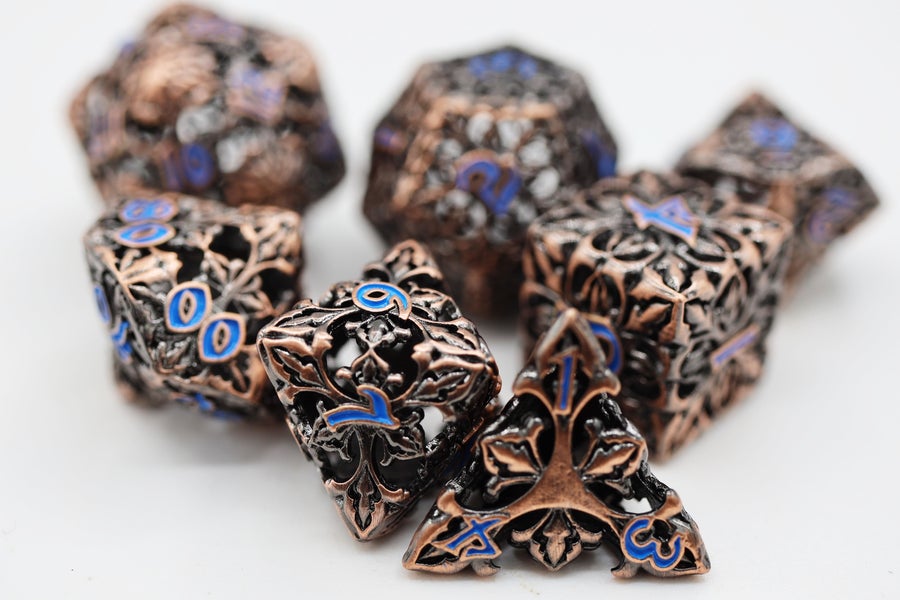 Fleur de Lis: Copper Azul Hollow Metal RPG Dice Set