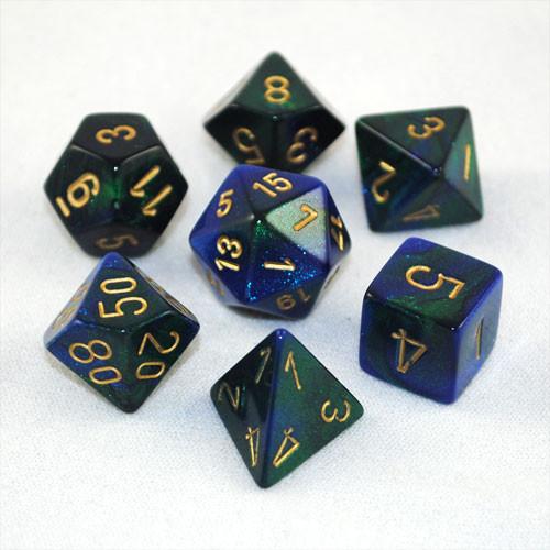 Chessex Gemini 7-Die Set: Blue-Green with Gold