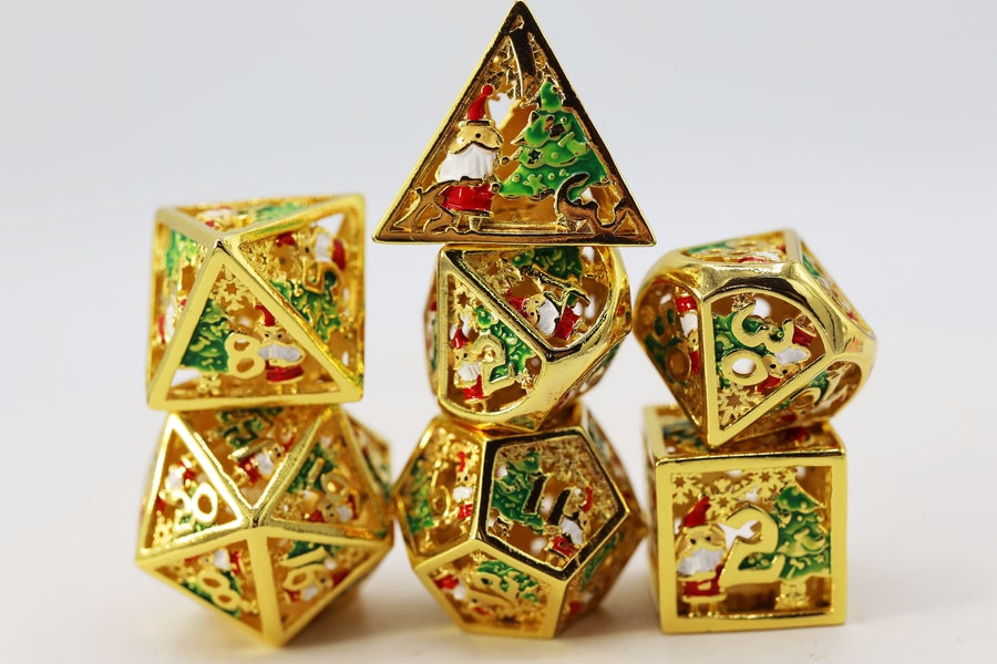 Golden Wonderland Hollow Metal RPG Dice Set