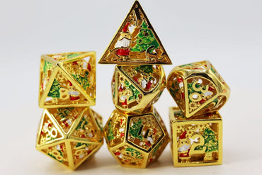 Golden Wonderland Hollow Metal RPG Dice Set