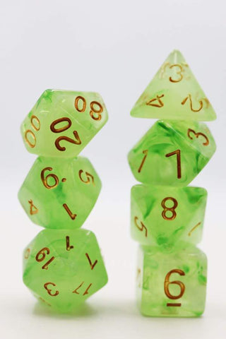 Green Silk Translucent Dice RPG Dice Set