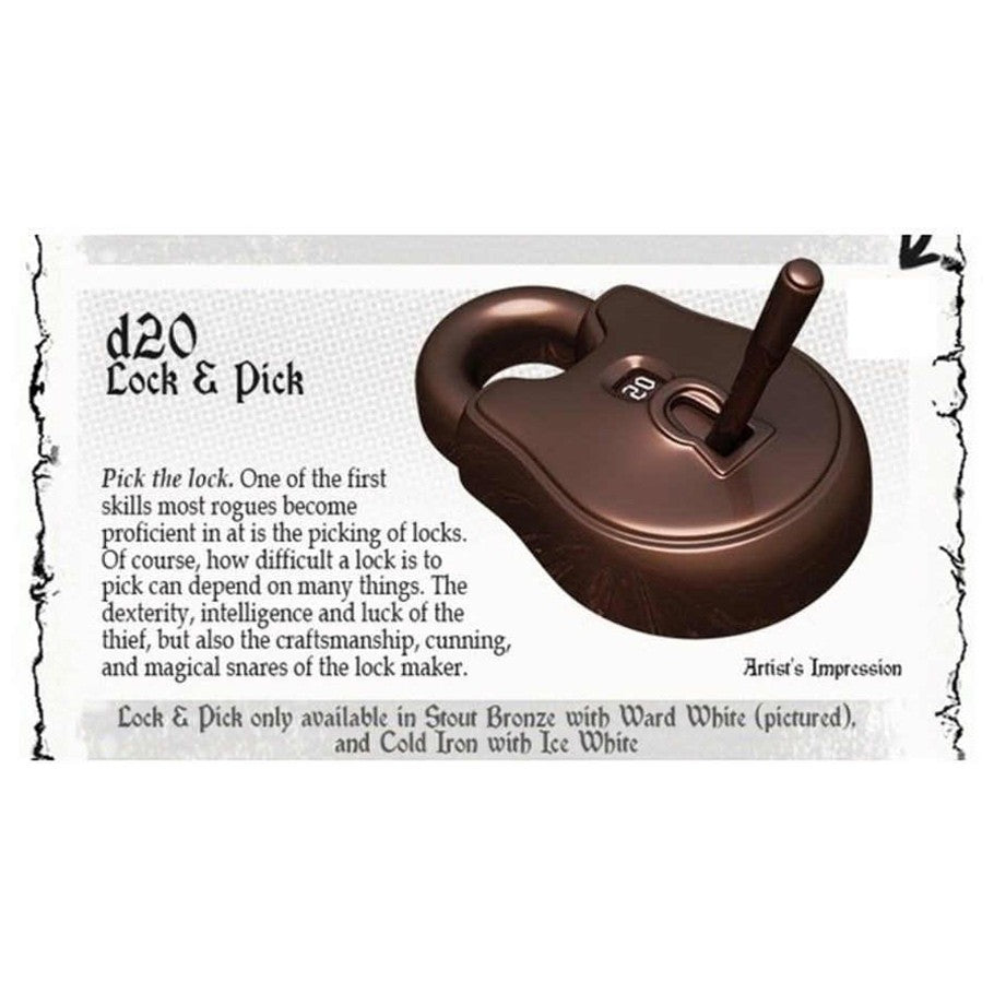 PolyHero Dice Rogue D20 Lock & Pick: Stout Bronze & Ward White