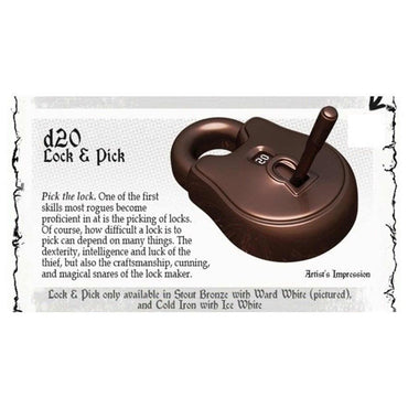 PolyHero Dice Rogue D20 Lock & Pick: Stout Bronze & Ward White