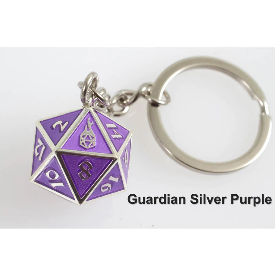 Fob of Fate D20 Keychain: Guardian Silver Purple