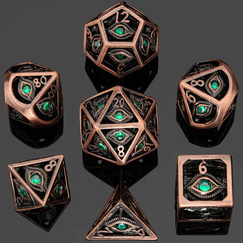 Hollow Metal RPG Dice Set: Dragon's Eye - Green Gems