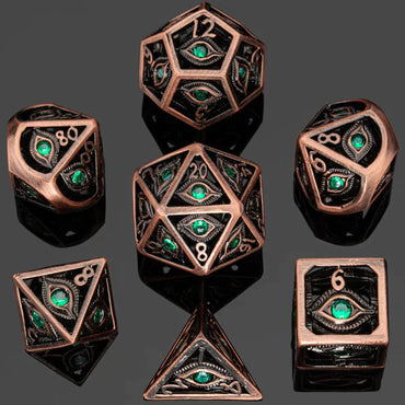 Hollow Metal RPG Dice Set: Dragon's Eye - Green Gems