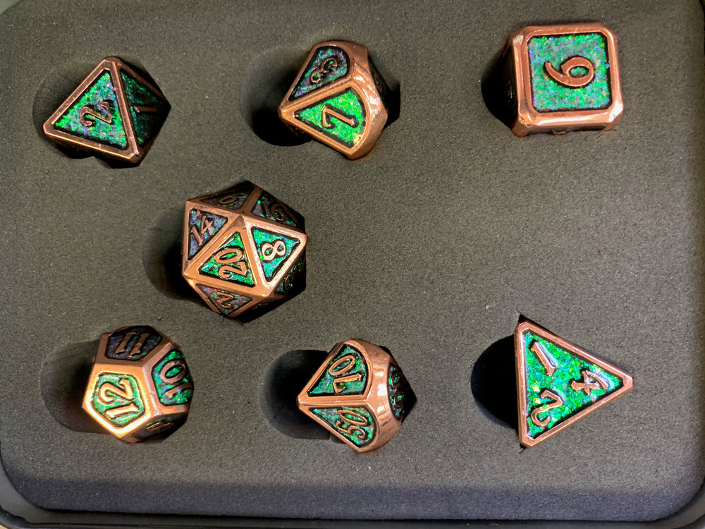 Stained Glass Metal Dice Set: Copper