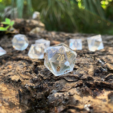 Gemstone Dice: Clear Crystal w/ Gold Font