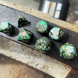 Gemstone Dice: Pyrite Green Imperial Jasper Trustone