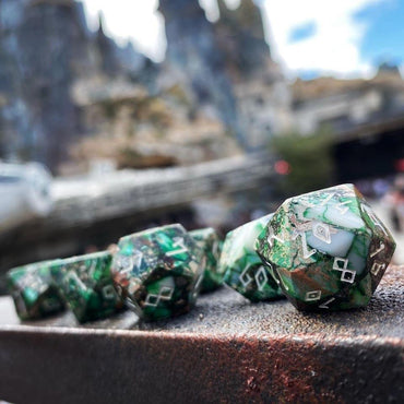 Gemstone Dice: Pyrite Green Imperial Jasper Trustone