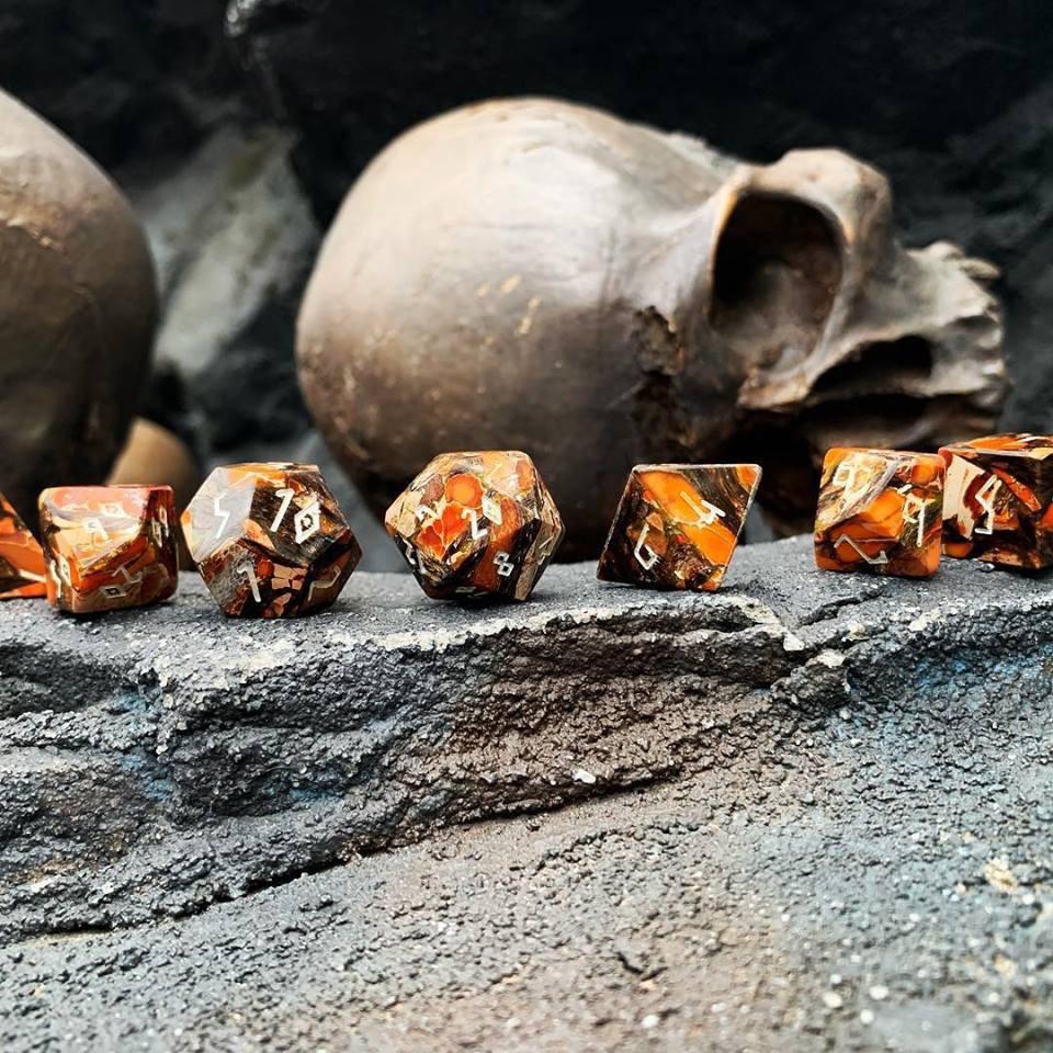 Gemstone Dice: Bronzite Orange Imperial Jasper Trustone