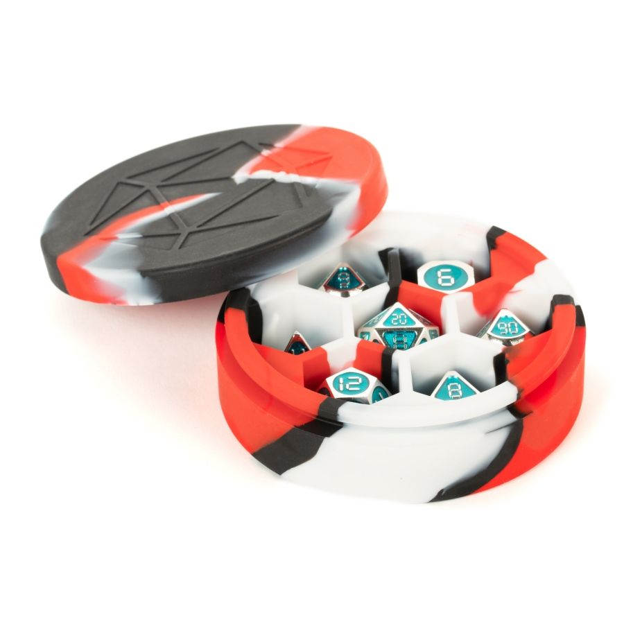 Silicone Round Dice Case - Red/Black/White