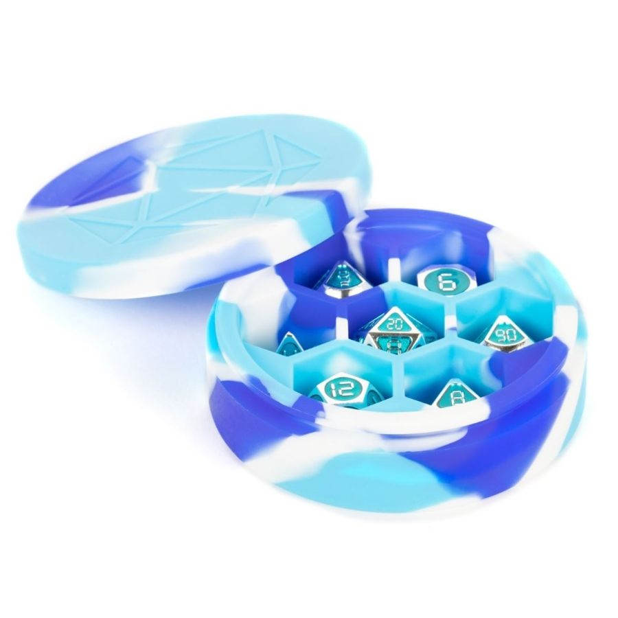 Silicone Round Dice Case - Blue/White/Teal