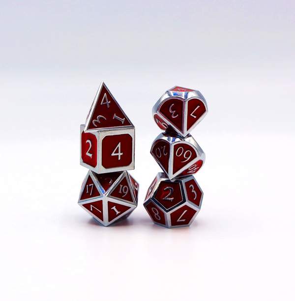 Silver with Ruby RPG Dice Set
