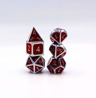 Silver with Ruby RPG Dice Set