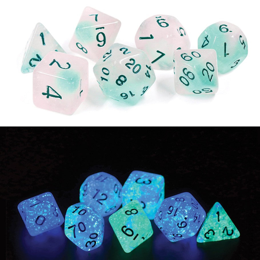 Sirius Dice: 7-Set Glowworm Frosted RPG set
