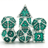 Dagger of Venom: Silver Emerald RPG Metal Dice Set