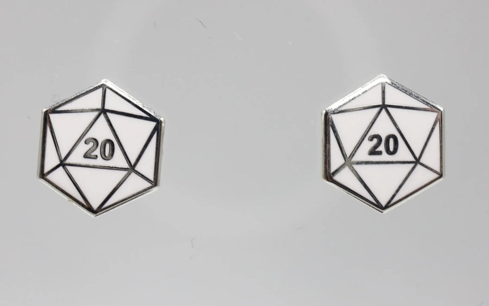 D20 Stud Earrings: White