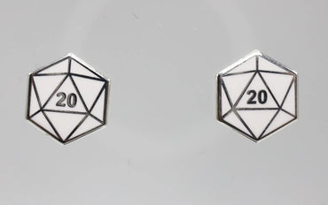 D20 Stud Earrings: White